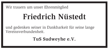 Traueranzeige von Friedrich Nüstedt von KREISZEITUNG SYKE