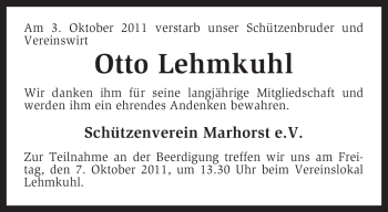 Traueranzeige von Otto Lehmkuhl von KREISZEITUNG SYKE