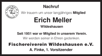 Traueranzeige von Erich Meller von KREISZEITUNG SYKE