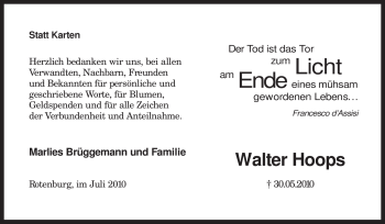 Traueranzeige von Walter Hoops von KREISZEITUNG SYKE