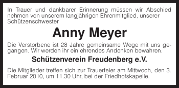 Traueranzeige von Anny Meyer von KREISZEITUNG SYKE