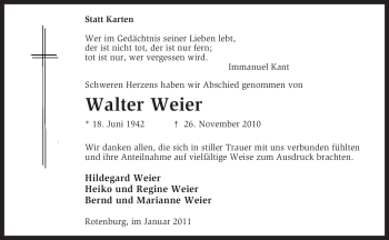 Traueranzeige von Walter Weier von KREISZEITUNG SYKE