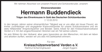 Traueranzeige von Hermann Buddendieck von KREISZEITUNG SYKE