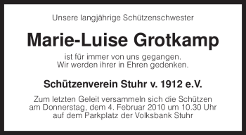 Traueranzeige von Marie-Luise Grotkamp von KREISZEITUNG SYKE