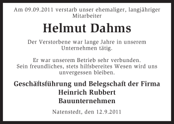 Traueranzeige von Helmut Dahms von KREISZEITUNG SYKE