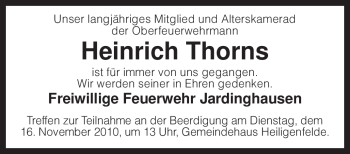 Traueranzeige von Heinrich Thorns von KREISZEITUNG SYKE