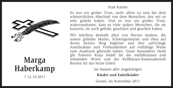 Traueranzeige von Marga Haberkamp von KREISZEITUNG SYKE