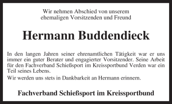 Traueranzeige von Hermann Buddendieck von KREISZEITUNG SYKE