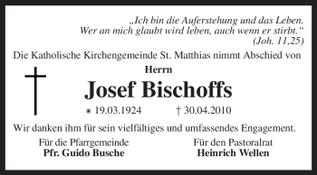 Traueranzeige von Josef Bischoffs von KREISZEITUNG SYKE