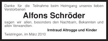 Traueranzeige von Alfons Schröder von KREISZEITUNG SYKE