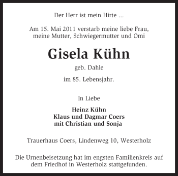 Traueranzeige von Gisela Kühn von KREISZEITUNG SYKE