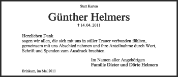 Traueranzeige von Günther Helmers von KREISZEITUNG SYKE