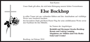 Traueranzeige von Else Bockhop von KREISZEITUNG SYKE