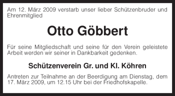 Traueranzeige von Otto Göbbert von KREISZEITUNG SYKE