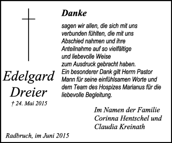 Traueranzeige von Edelgard Dreier von KRZ