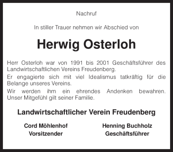 Traueranzeige von Herwig Osterloh von KREISZEITUNG SYKE