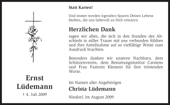 Traueranzeige von Ernst Lüdemann von KREISZEITUNG SYKE