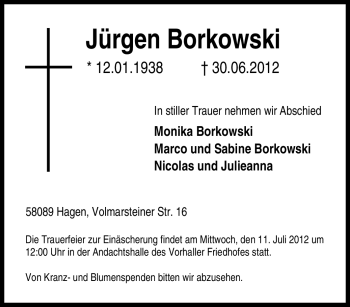 Traueranzeige von Jürgen Borkowski von KREISZEITUNG SYKE