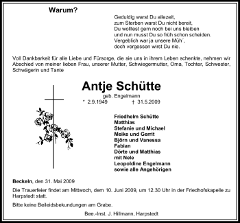 Traueranzeige von Antje Schütte 