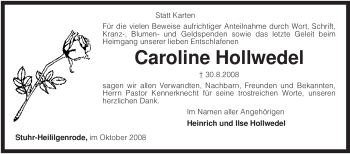 Traueranzeige von Caroline Hollwedel von KREISZEITUNG SYKE