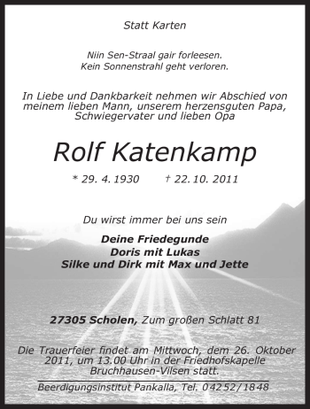 Traueranzeige von Rolf Katenkamp von KREISZEITUNG SYKE