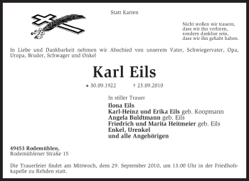 Traueranzeige von Karl Eils von KREISZEITUNG SYKE