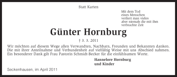 Traueranzeige von Günter Hornburg von KREISZEITUNG SYKE