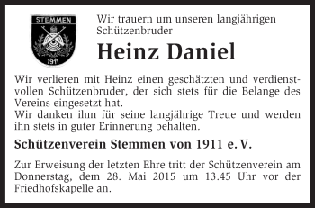 Traueranzeige von Heinz Daniel von KRZ