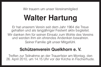 Traueranzeige von Walter Hartung von KREISZEITUNG SYKE