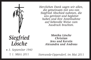 Traueranzeige von Siegfried Lösche von KREISZEITUNG SYKE