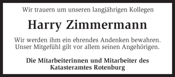 Traueranzeige von Harry Zimmermann von KREISZEITUNG SYKE