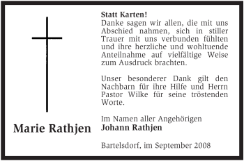 Traueranzeige von Marie Rathjen von KREISZEITUNG SYKE