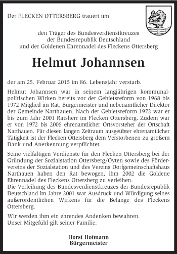 Traueranzeige von Helmut Johannsen von KRZ