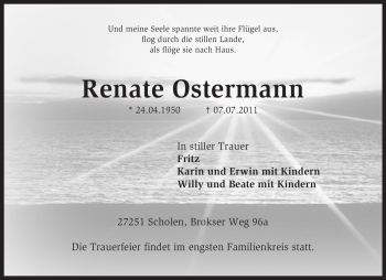 Traueranzeige von Renate Ostermann von KREISZEITUNG SYKE