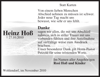 Traueranzeige von Heinz Hoß von KREISZEITUNG SYKE