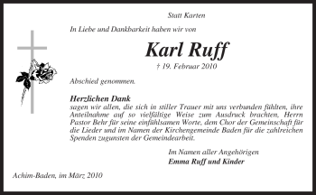 Traueranzeige von Karl Ruff von KREISZEITUNG SYKE