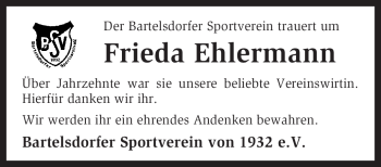 Traueranzeige von Frieda Ehlermann von KREISZEITUNG SYKE