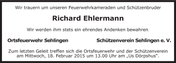 Traueranzeige von Richard Ehlermann von KRZ