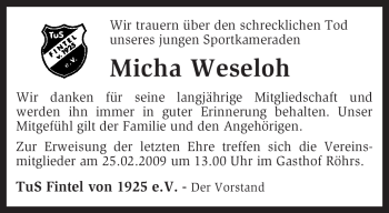 Traueranzeige von Micha Weseloh von KREISZEITUNG SYKE