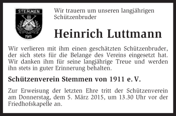 Traueranzeige von Henrich Luttmann von KRZ