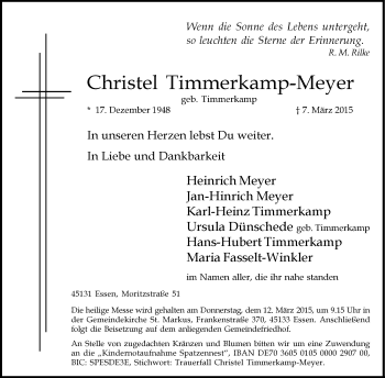 Traueranzeige von Christel Timmerkamp-Meyer von KRZ