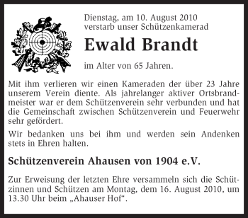 Traueranzeige von Ewald Brandt von KREISZEITUNG SYKE