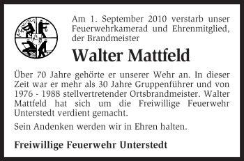 Traueranzeige von Walter Mattfeld von KREISZEITUNG SYKE