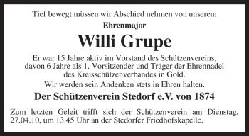 Traueranzeige von Willi Grupe von KREISZEITUNG SYKE