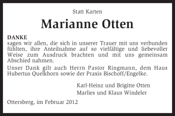 Traueranzeige von Marianne Otten von KREISZEITUNG SYKE