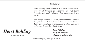 Traueranzeige von Horst Böhling von KREISZEITUNG SYKE