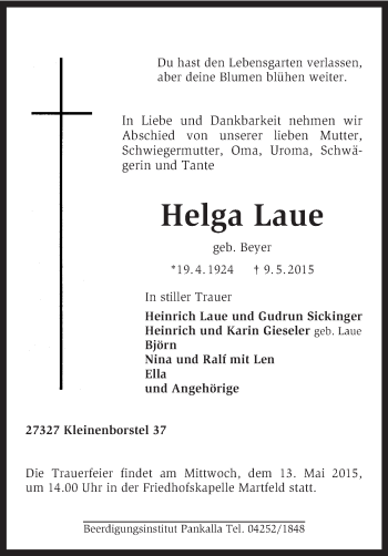 Traueranzeige von Helga Laue von KRZ