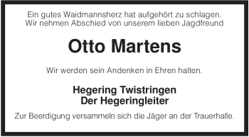 Traueranzeige von Otto Martens von KREISZEITUNG SYKE