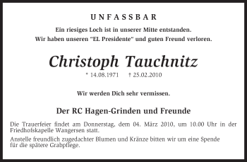 Traueranzeige von Christoph Tauchnitz von KREISZEITUNG SYKE