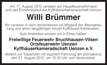 Traueranzeige von Willi Brümmer von KREISZEITUNG SYKE